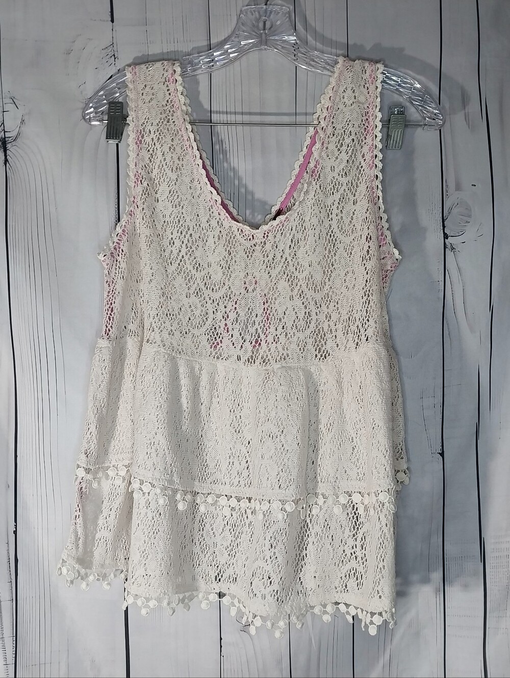 Free People Daydream Cream Floral Lace Tiered Boho Coquette Babydoll Top